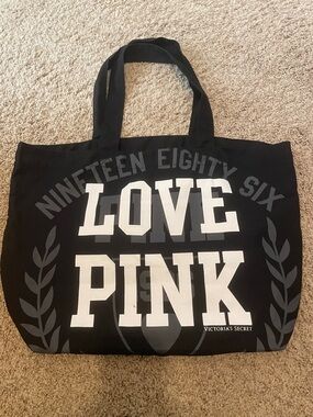Victoria's Secret Black Tote with White LOVE PINK Graphic